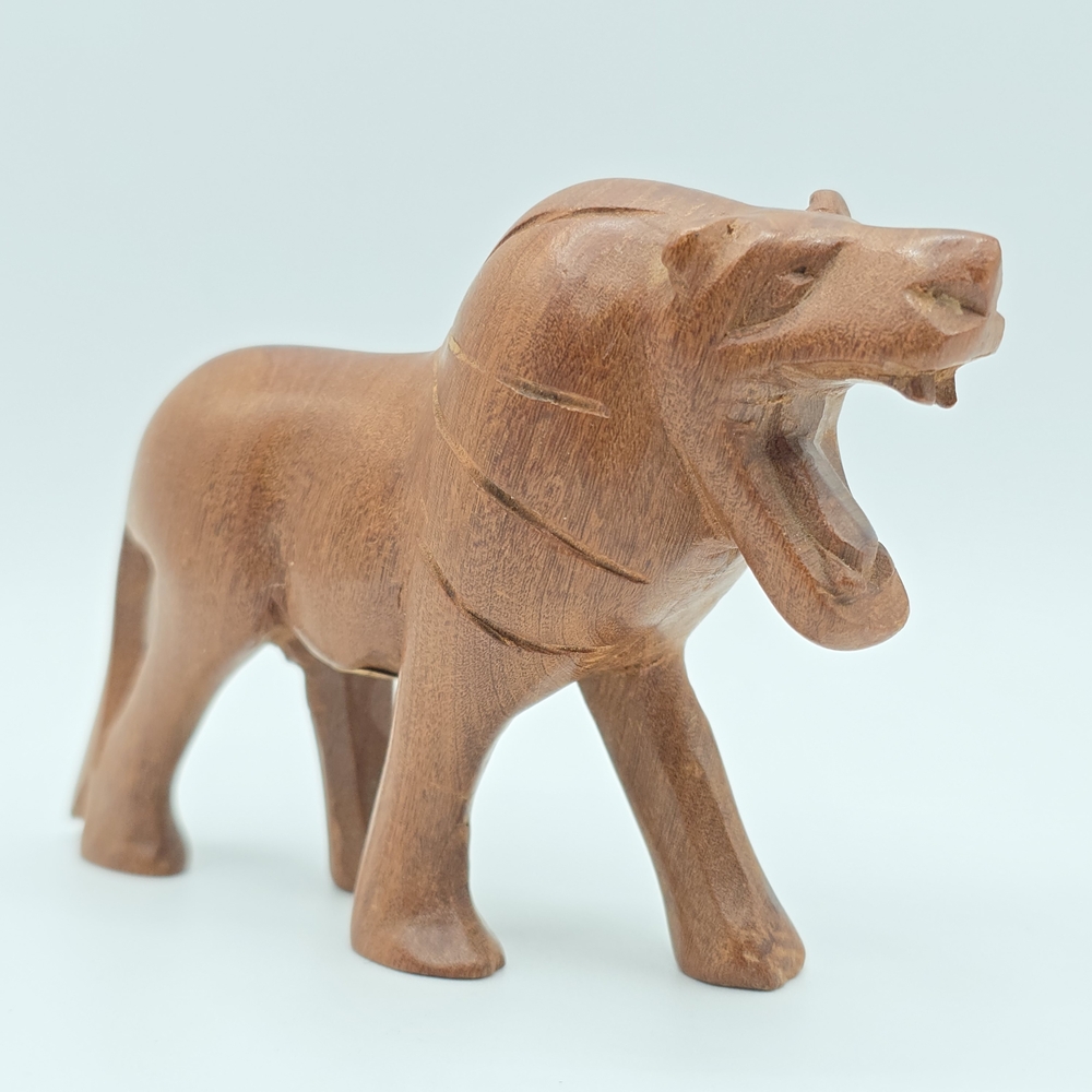 Hand Carved Kenyan Wood Lion Figurine Safari Animal Statue Genuine Kenya 4.5"